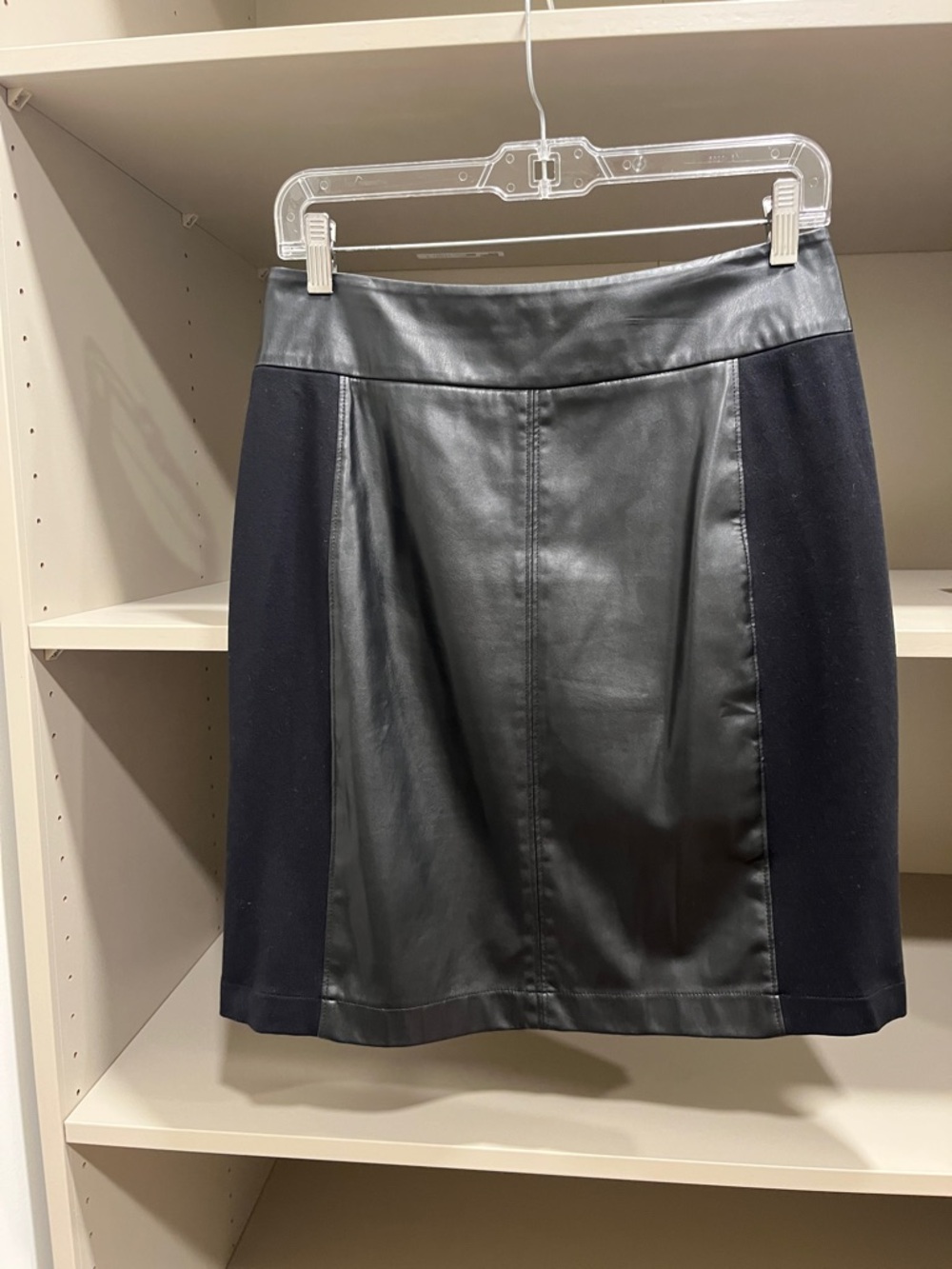 CAbi Black Faux Leather Panel Pencil Skirt size 6
